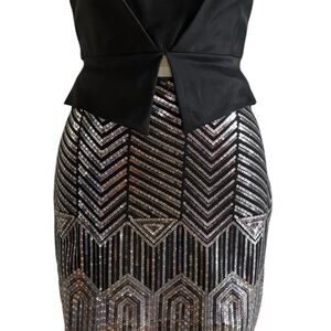 Black and Silver Stretch Sequin Miniskirt